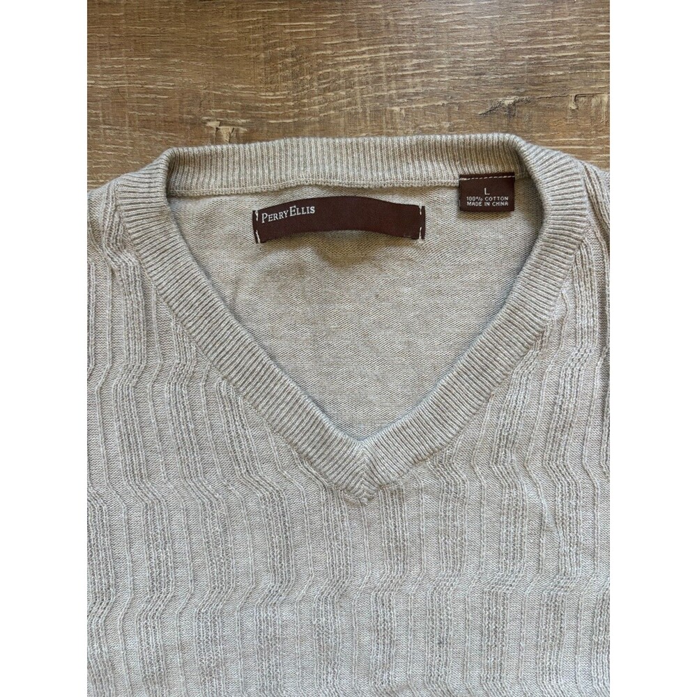 Perry Ellis V-Neck Ribbed Cotton Sweater - Men’s L - Picture 5 of 6